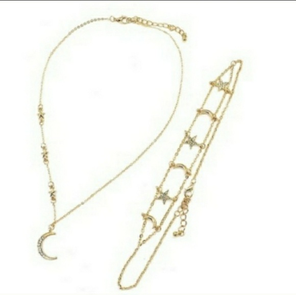 Gold Moon and Stars Layered Choker Necklace - Picture 4 of 7